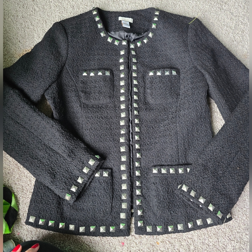 Chicos 0 Black Studded Textured Blazer Jacket